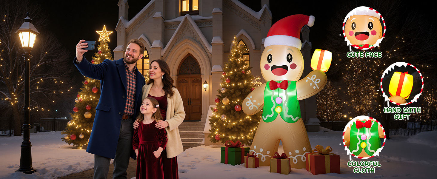 Text reads 'Image 4'. Outdoor holiday scene with inflatable snowman decoration and Christmas lights around church or building exterior at night.