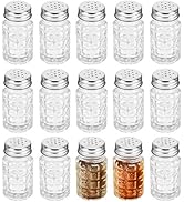 Jucoan 16 Pack Retro Style Salt and Pepper Shakers Set, 2oz Clear Glass Salt Shakers with Stainle...