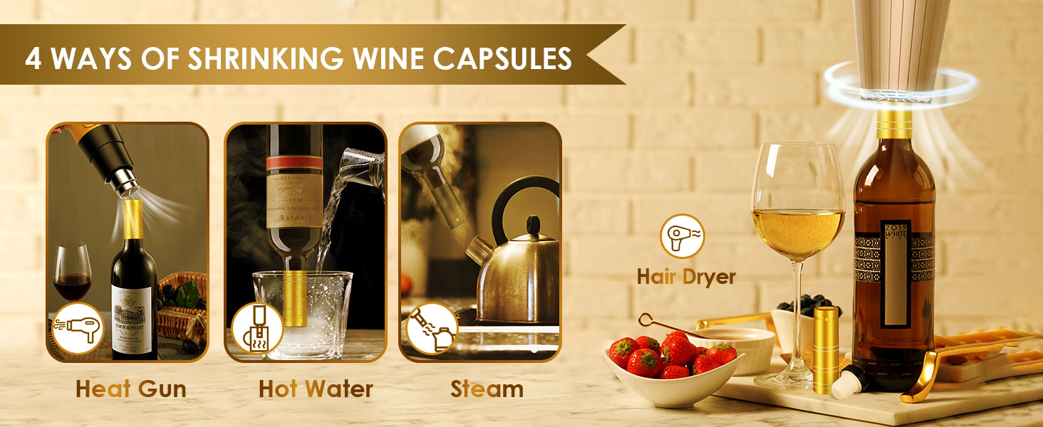 GUANFU Wine Bottle Sealer Kits 12 Wine Bottle Cork w/Metal Top 30 Seals Heat