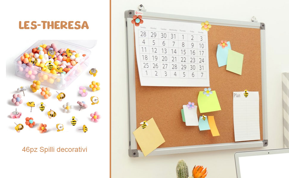 Puntine Decorative A Forma Di Fiore - 30 Pezzi Colorati Per Bacheche In Sughero, Ufficio E Casa