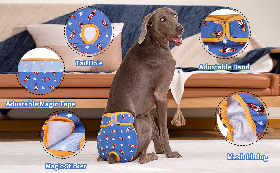 3 Pieces Reusable Dog Diapers, Female Washable Dog Period