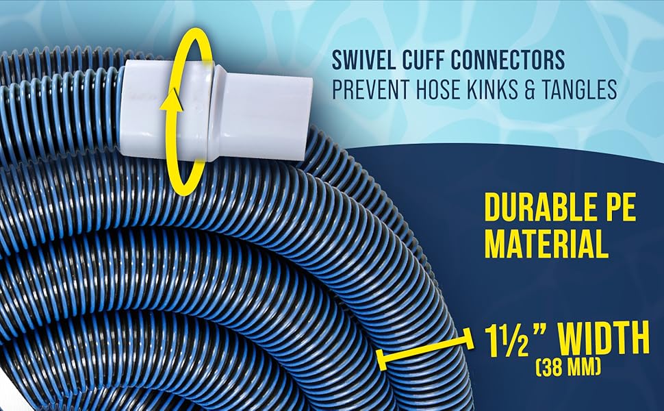 40' heavy-duty pool vacuum hose, 1-1/2" kink-free, spiral wound, for inground pool cleaning