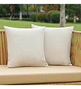 NiNi ALL Pack of 2 Decorative Outdoor Waterproof Pillow Covers Square Linen Textured Garden Cushi...