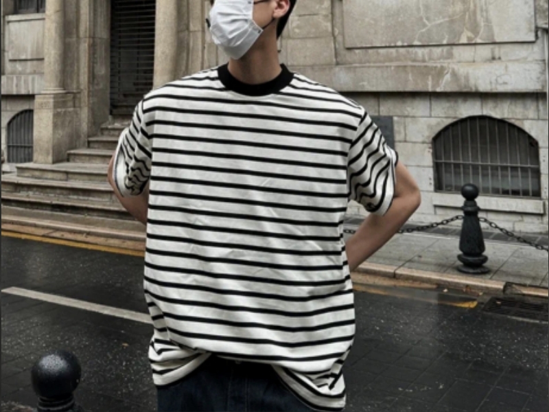 RDEGOOCHA Mens Shirt Striped Black White Cotton Spandex