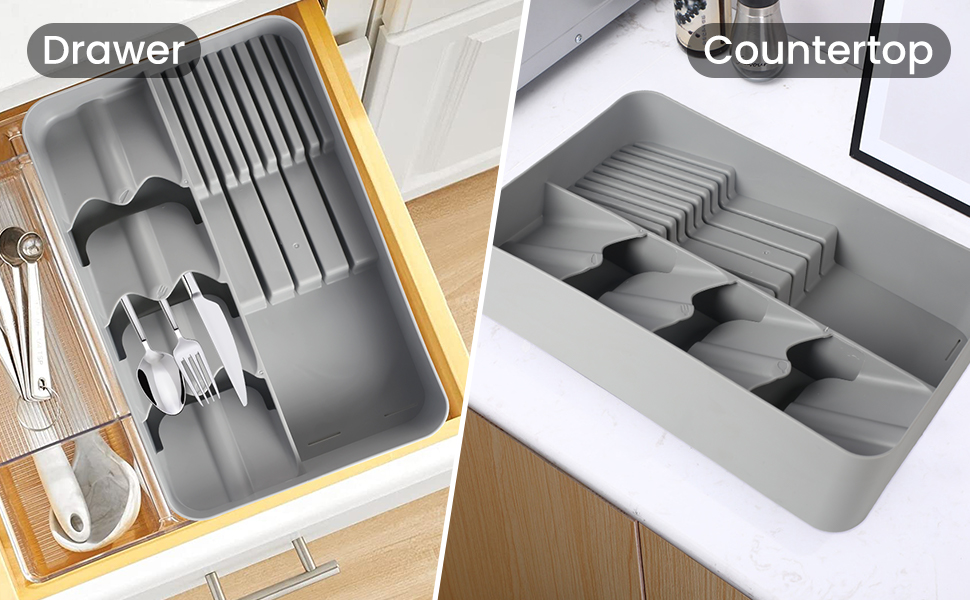 FOGAWA Cutlery Drawer Organiser Plastic Cutlery Tray for Kitchen Drawers Cutlery Organiser