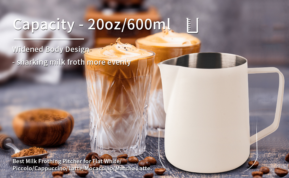 Espresso Milk Frothing Pitcher 20oz CAFEMASY Milky White