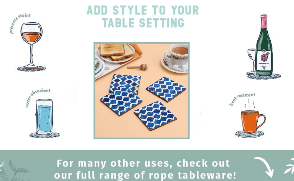 SPN-BFC Set of 6 MDF Wood Tea Coasters with Stand