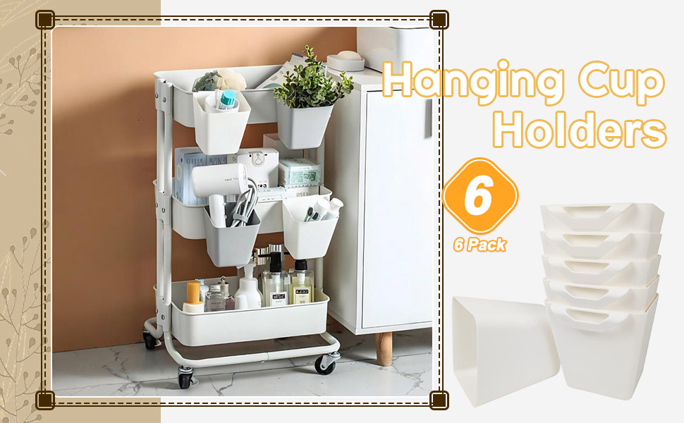 Hanging Cup Holde, 6 Pack Rolling Cart Accessories