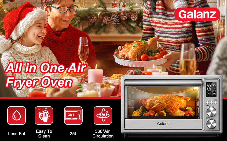 Galanz Combo 8in1 Air Fryer Toaster Oven, 26 Quart Large Convection