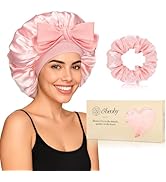 Obeoby Double Layer Satin Silk Sleep Bonnet for Women with Adjustable Tie Band for Curly Natural ...