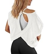Panadila Womens Open Back Workout Top Oversized Workout T Shirts Backless Athletic Shirt Short Sl...