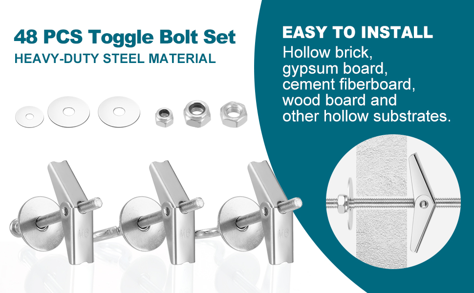 SATANTECH 48Pcs Toggle Bolts for Drywall,Toggle Anchors Assortment Kit