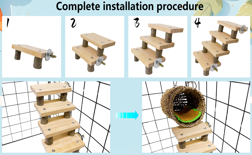 Hamiledyi Hamster Climbing Ladder Wood Stair and Hanging Hammock Set Wooden Molar Toys Cage Accessories for Syrian Hamster Gerbil Mice 14 Hamster wooden ladder and hammock