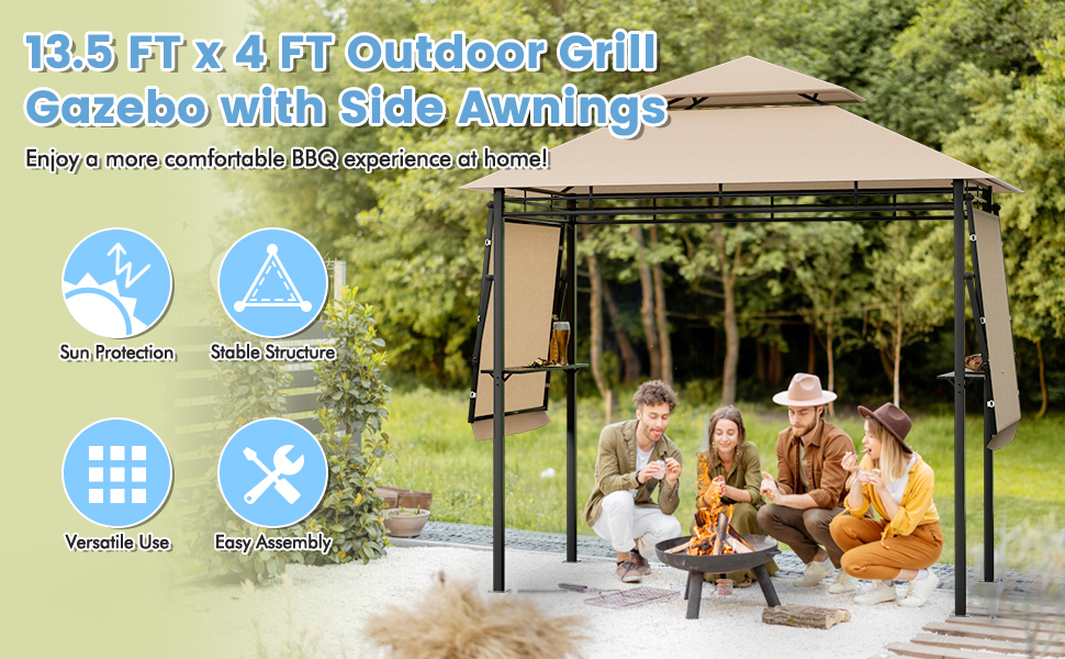 Tangkula 13.5x4 Ft Grill Gazebo with Dual Side Awnings