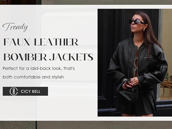 bell maxim “羊革”XL“短丈“黒”bomber jacket Cicy Bell Womens Faux Leather Bomber Jackets Baseball Collar Zip