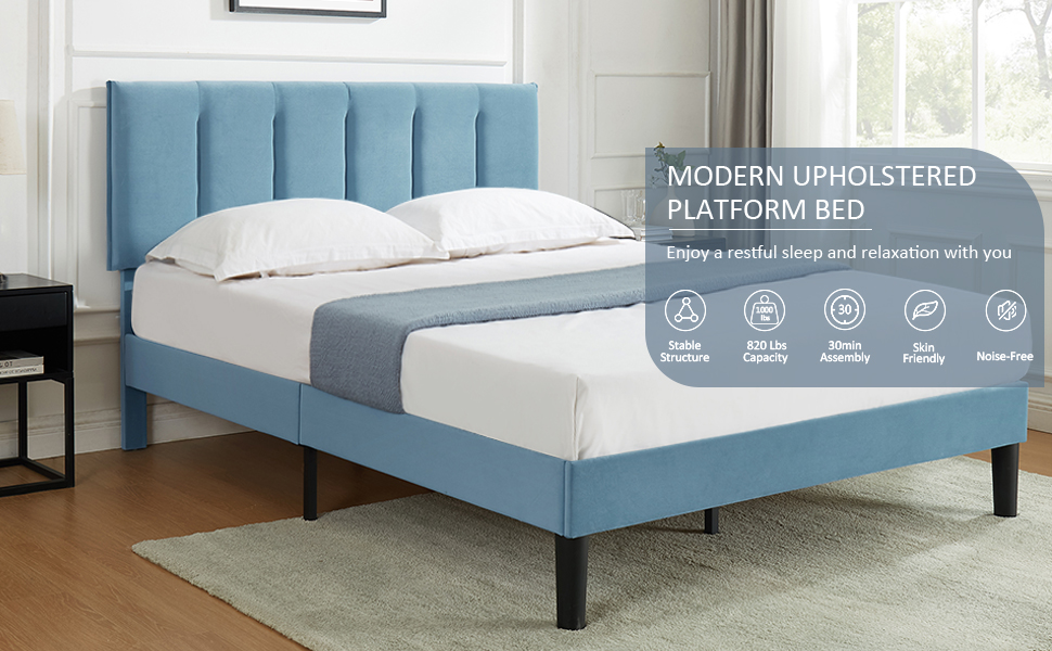 VECELO Queen Bed Frame with Upholstered Headboard, Heavy