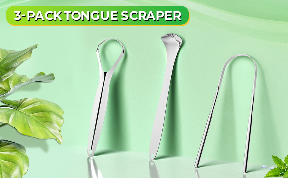 Artcut Tongue Scraper, 3Pack Stainless Steel Tongue Cleaner with