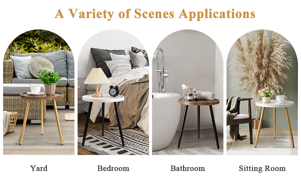 danpinera Round Side Table, Metal Legged Accent Table with