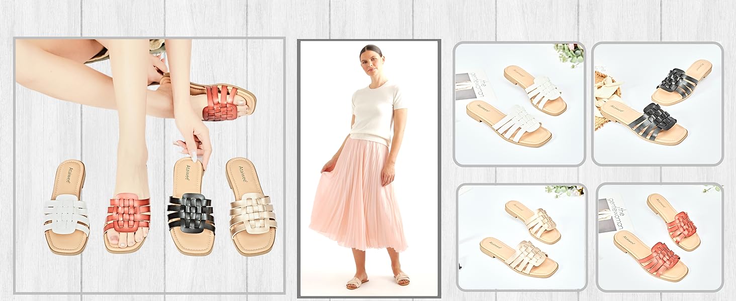 women wide flat sandals