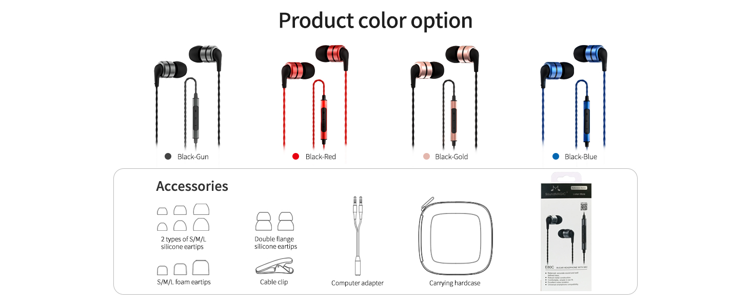 Soundmagic E80C Earphones Wired Earbuds in Ear Headphones with