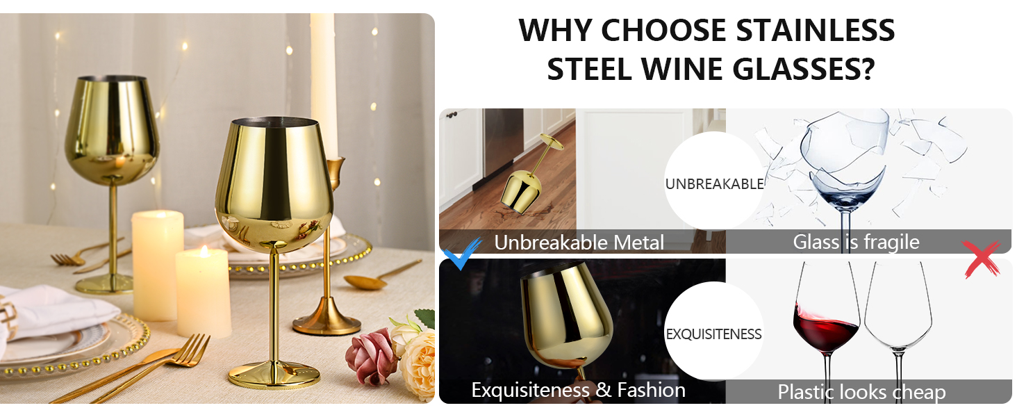 LiqCool Gold Wine Glasses, Stainless Steel Wine Glass, 21
