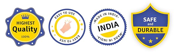 Image stating features of brand like highest quality, easy to use, made in india etc.