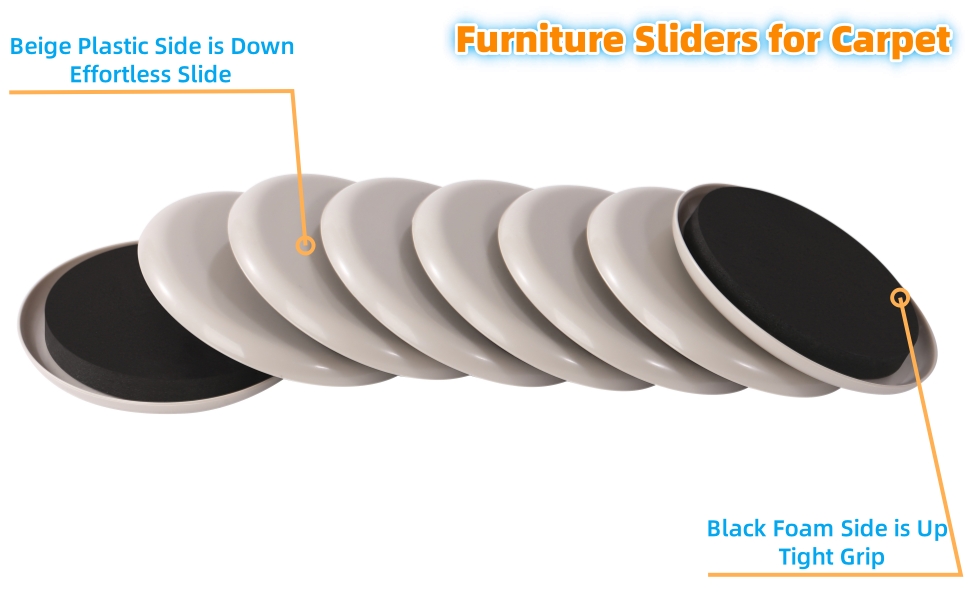 Furniture Sliders for Carpet Furnigear 8 PCS 3 1/2