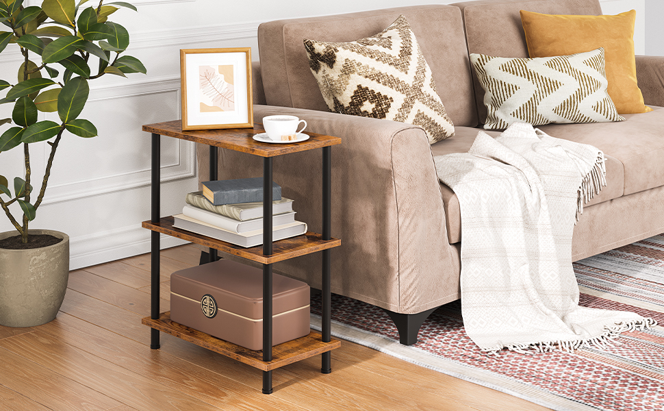 HOOBRO Narrow Side Table, Industrial Bedside Table, Slim Bed Side Table