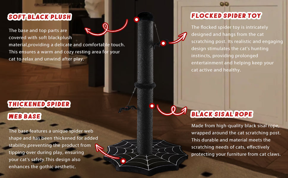 PuzzlePaw Gothic Cat Scratching Post Black Gothic Cat Tree Halloween Scratcher