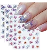 4 Sheets Purple Gold Flower Nail Art Stickers 5D Embossed Flowers Self-Adhesive Pegatinas Uñas Co...