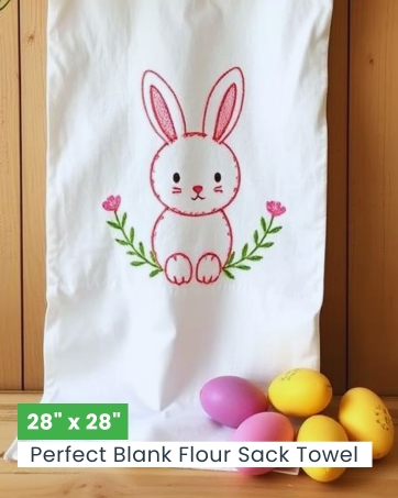 Hand-stitched bunny flour sack towel for Easter décor