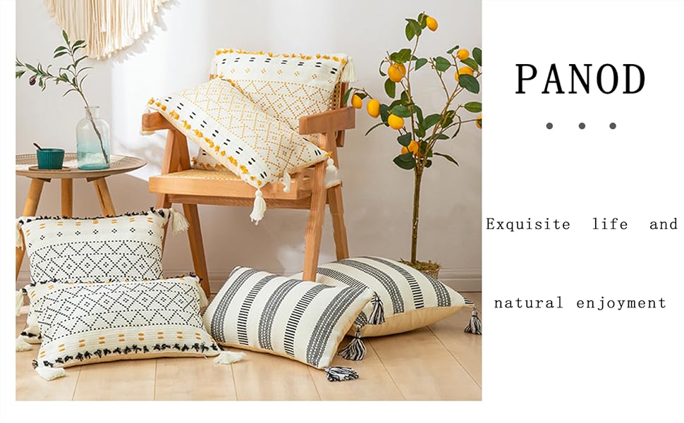 PANOD Knitted Boho Throw Pillow Covers,Natural Cotton Hand