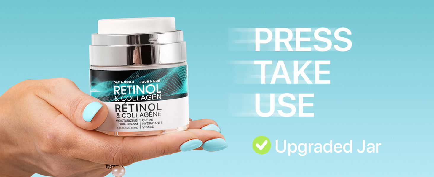 Retinol and collagen face cream anti aging moisturizer night cream upgraded jar easy to use