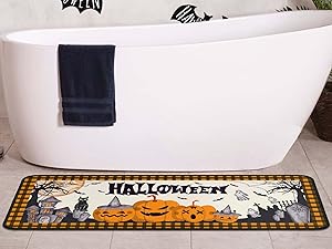 Halloweeen Buffalo Plaid Pumpkin Kitchen Rugs Set of 2