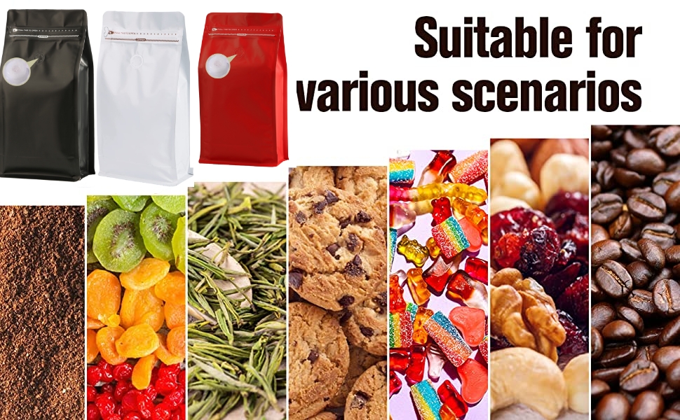 DMpcakDM Coffee Bags with Valve(16 oz,1 lb,50pcs) Black