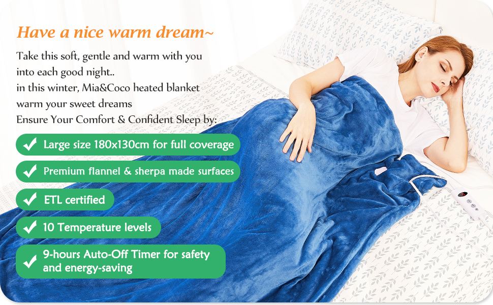 Mia&Coco Electric Heated Blanket Throw Flannel Sherpa Fast Heating