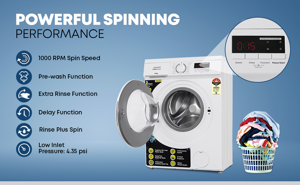 Croma 6 kg 5 Star Fully Automatic Front Load Washing Machine with 2