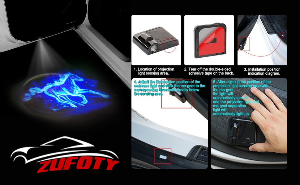 2PCS Car Door Projector Lights, Car Door LED Logo Projector, Wireless Courtesy LED