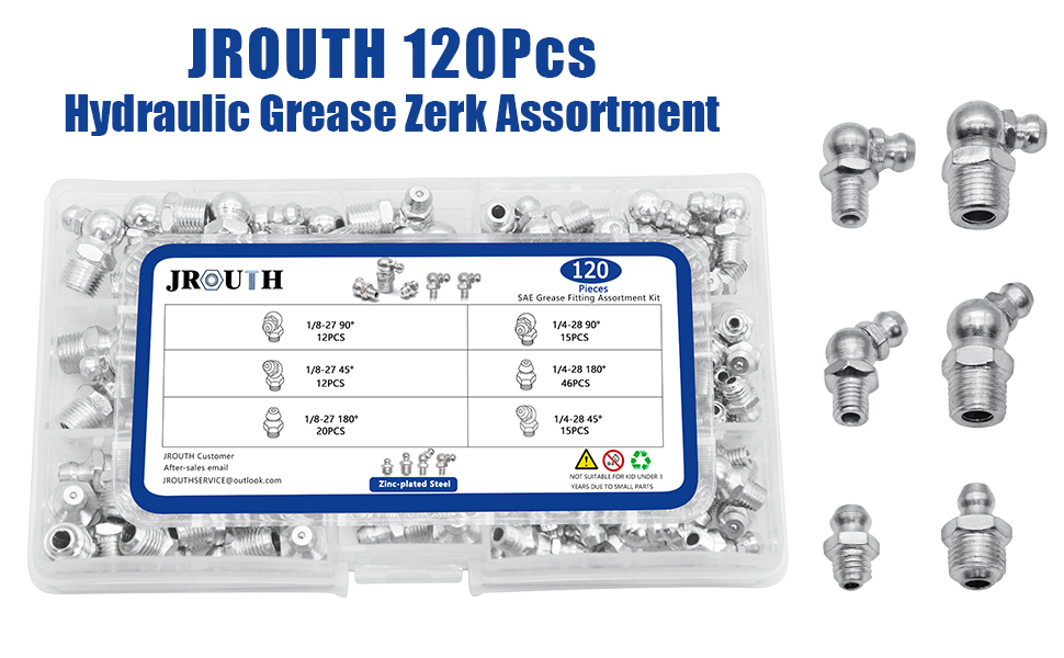 JROUTH Grease Fittings Kit, 120Pcs SAE Grease Zerk Fittings