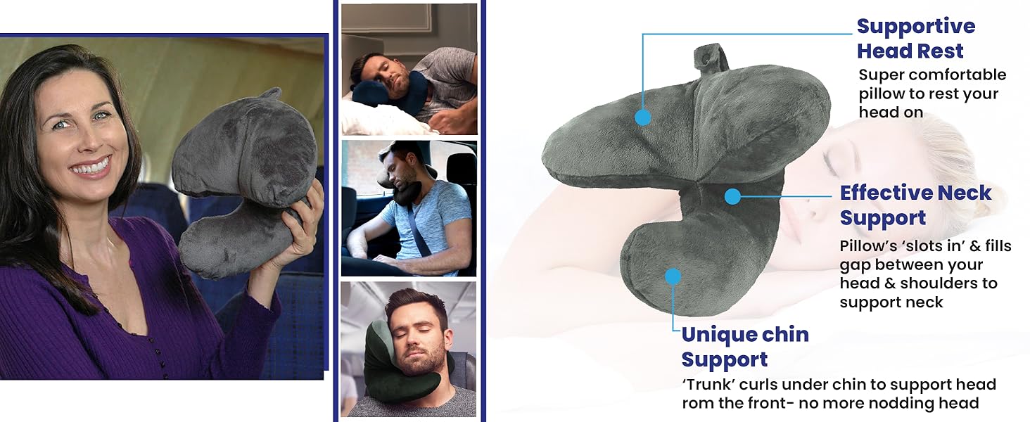 Jpillow Travel Pillow + Carry Bag + Sleep Mask Stops Your Head From
