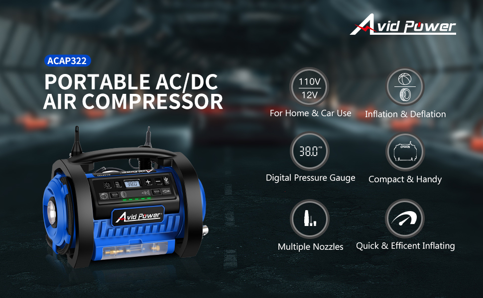 AVID POWER Tire Inflator Portable Air Compressor, 12V DC