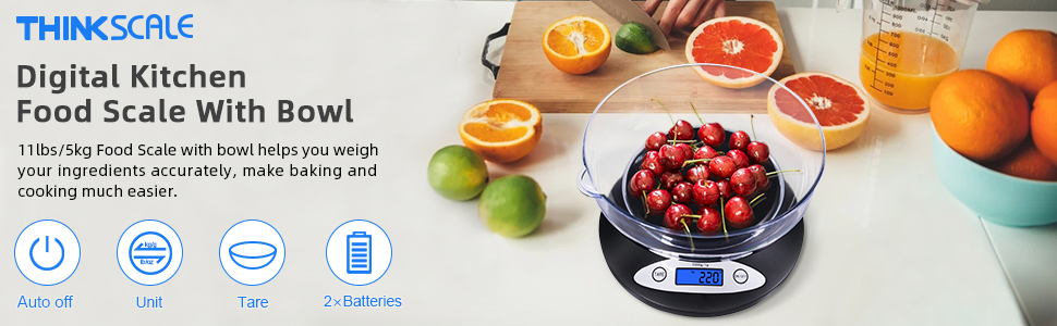 THINKSCALE Digital Kitchen Scale, Highly Accurate 5000g/11lb x 0.1oz, Food Scale for Cooking, Baking and Weight Loss, Kitchen Scale with Bowl 2 Modes and Tare Features, Back-lit LCD Display 9 Brand