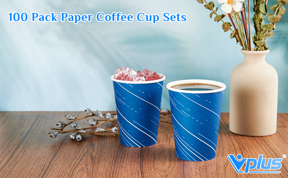 Vplus 100 Pack 12 OZ Paper Coffee Cups, Cold/Hot Drinking