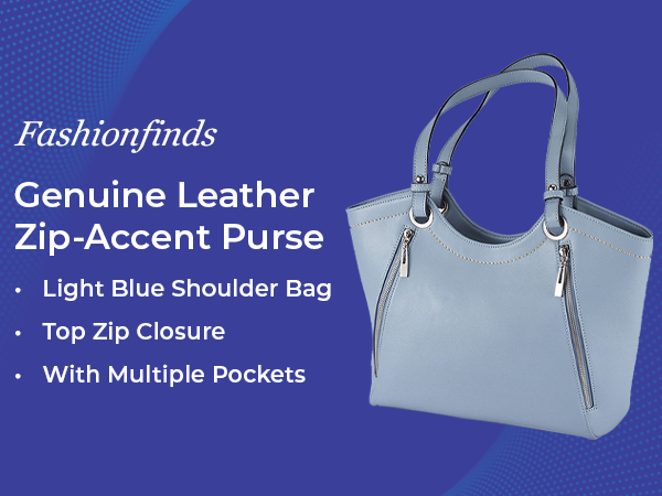 Genuine Leather Zip-Accent Purse, Light Blue Shoulder Bag