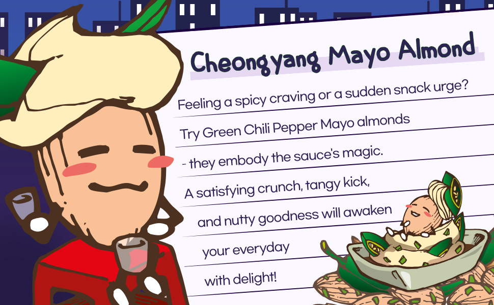 hbaf almonds green chili pepper mayo almonds korean spicy almond treat snack party camping office