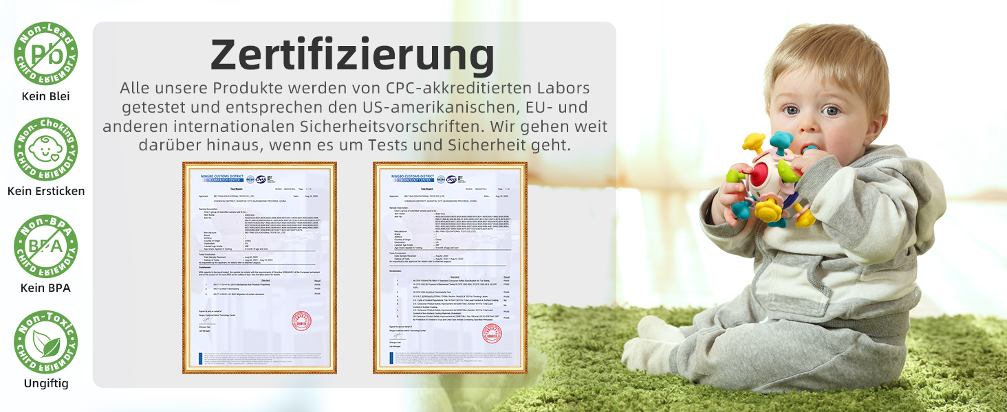 Zahnungshilfe Rassel Greifball für Baby ab 3 6 12 18 Monate Geburtstag Weihnachten Geschenk