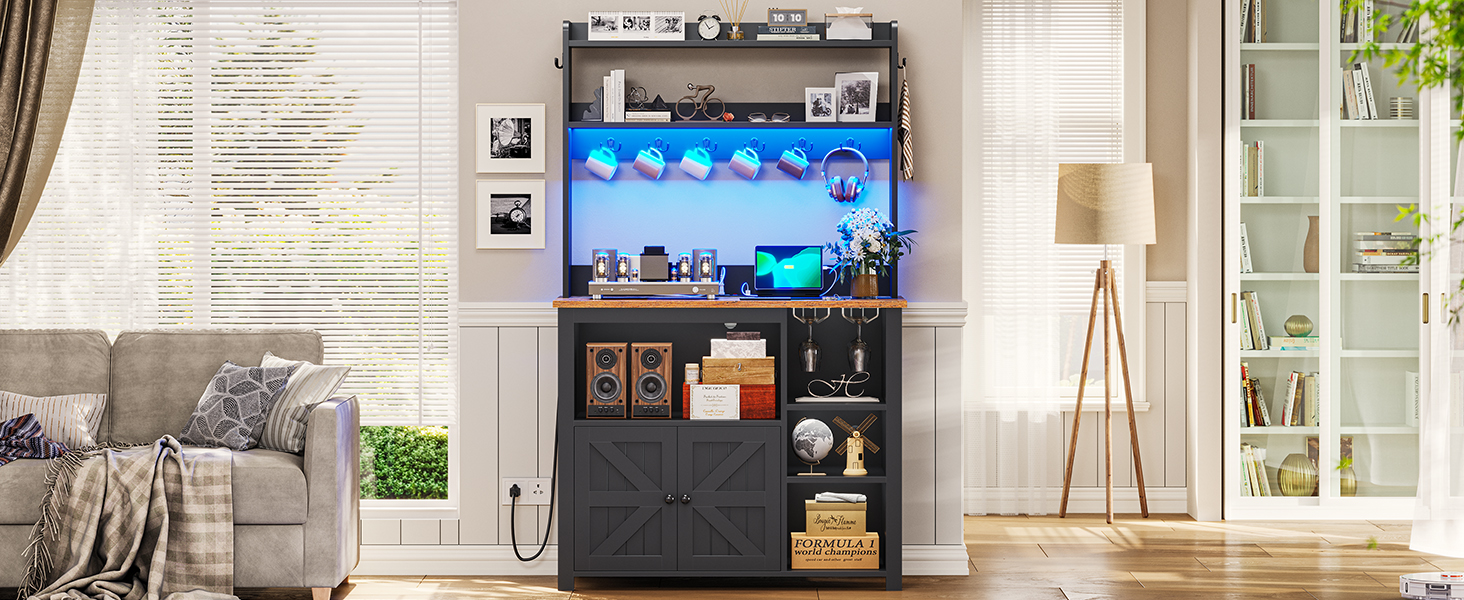 Itaar 35.4 inch Coffee Bar Bakers Rack with Power