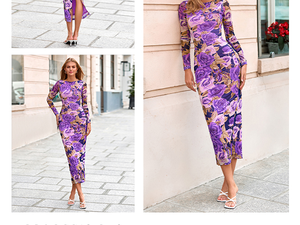 Amazon.com: PRETTYGARDEN Bodycon Maxi Dress 2025 Fall Floral