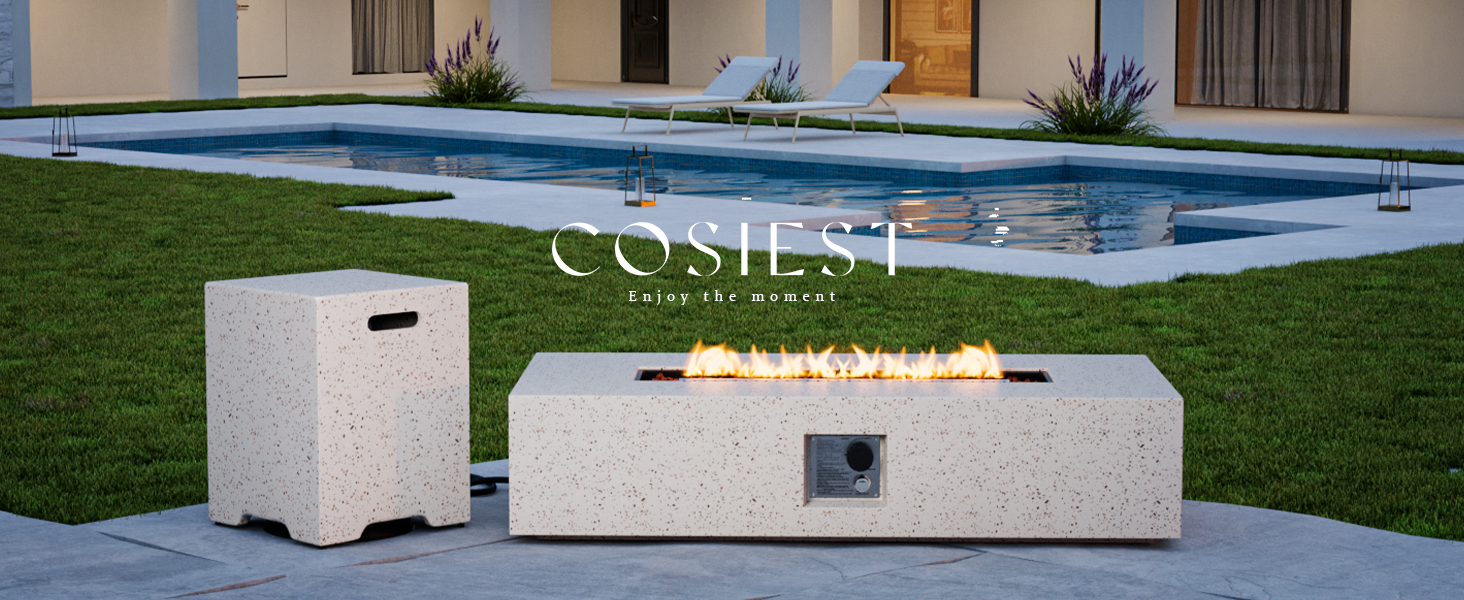 COSIEST 2Piece Outdoor Propane Fire Table Set, Rectangle