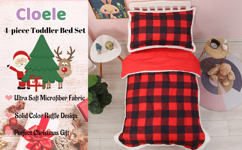 Cloele Buffalo Plaid Toddler Bedding Set Ultra Soft 4